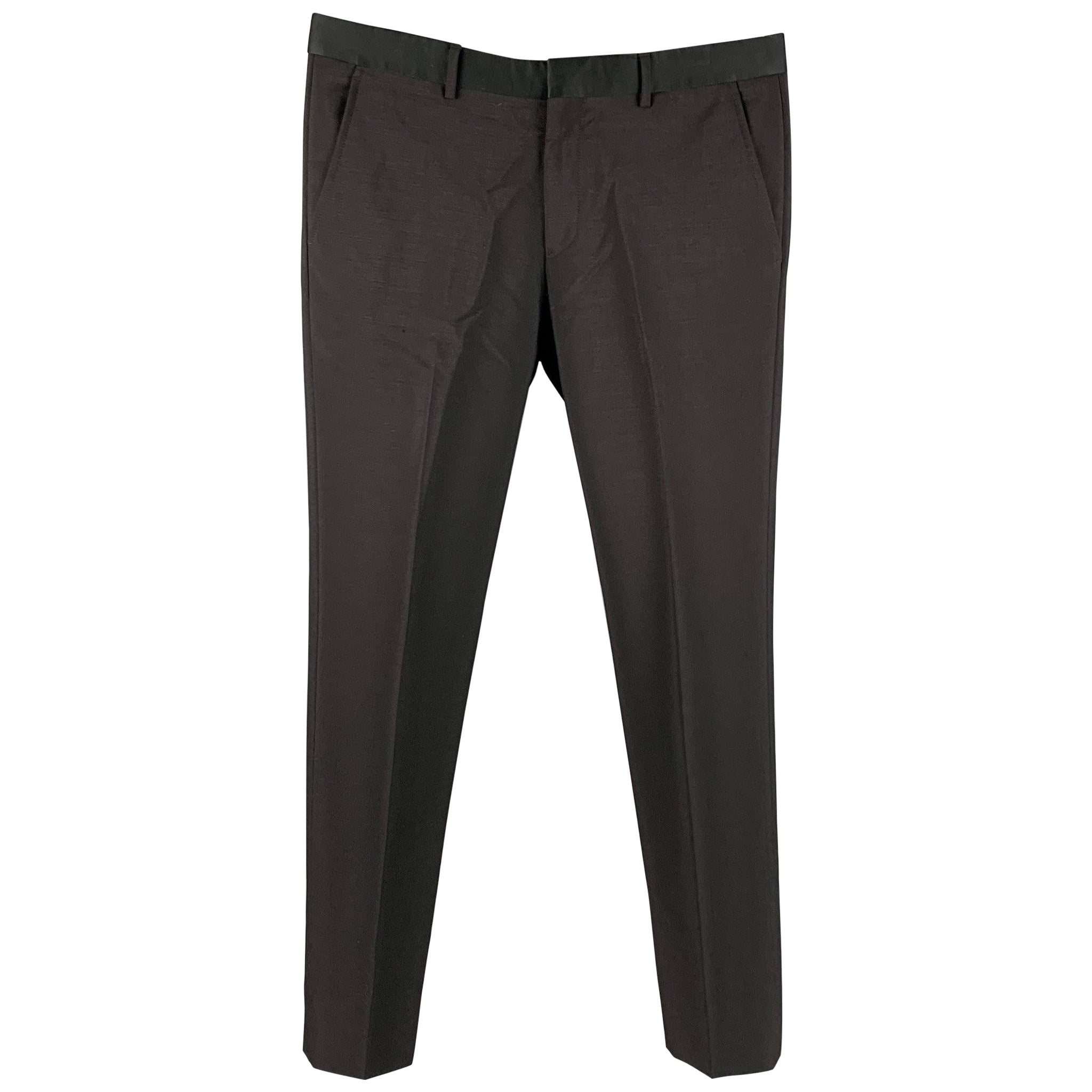 EMPORIO ARMANI Size 32 Black Solid Mohair Wool Tuxedo Dress Pants For Sale