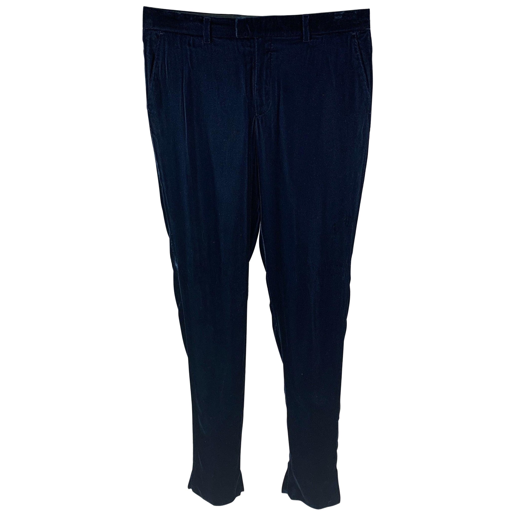 EMPORIO ARMANI Size 36 Navy Velvet Acetate Blend Dress Pants For Sale