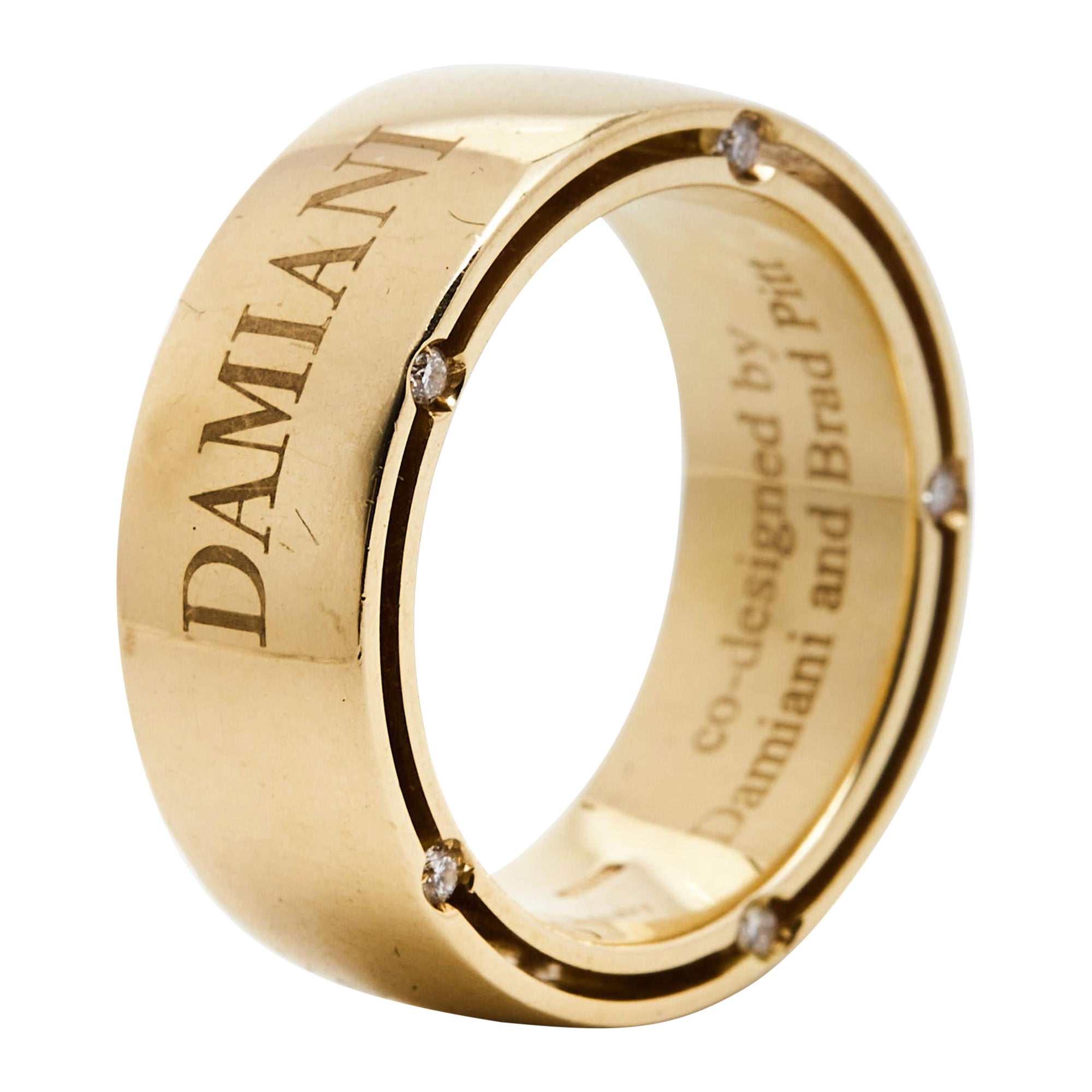 Damiani Damiani & Brad Pitt Diamond 18k Yellow Gold Ring Size 50 For Sale