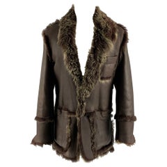 ROBERTO CAVALLI Size 40 Brown Green Solid Leather Coat