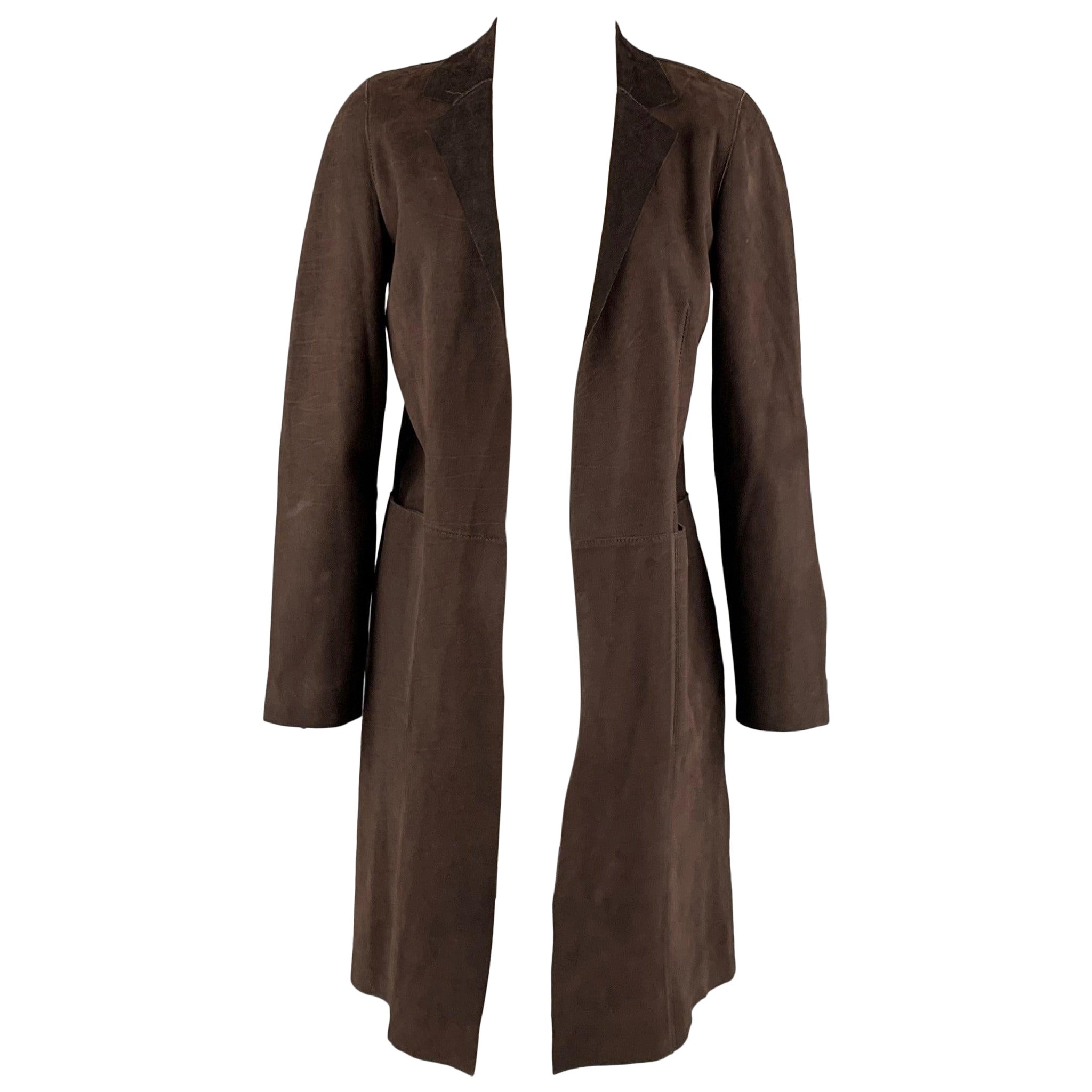 MARNI Size 4 Brown Suede Open Front Coat For Sale