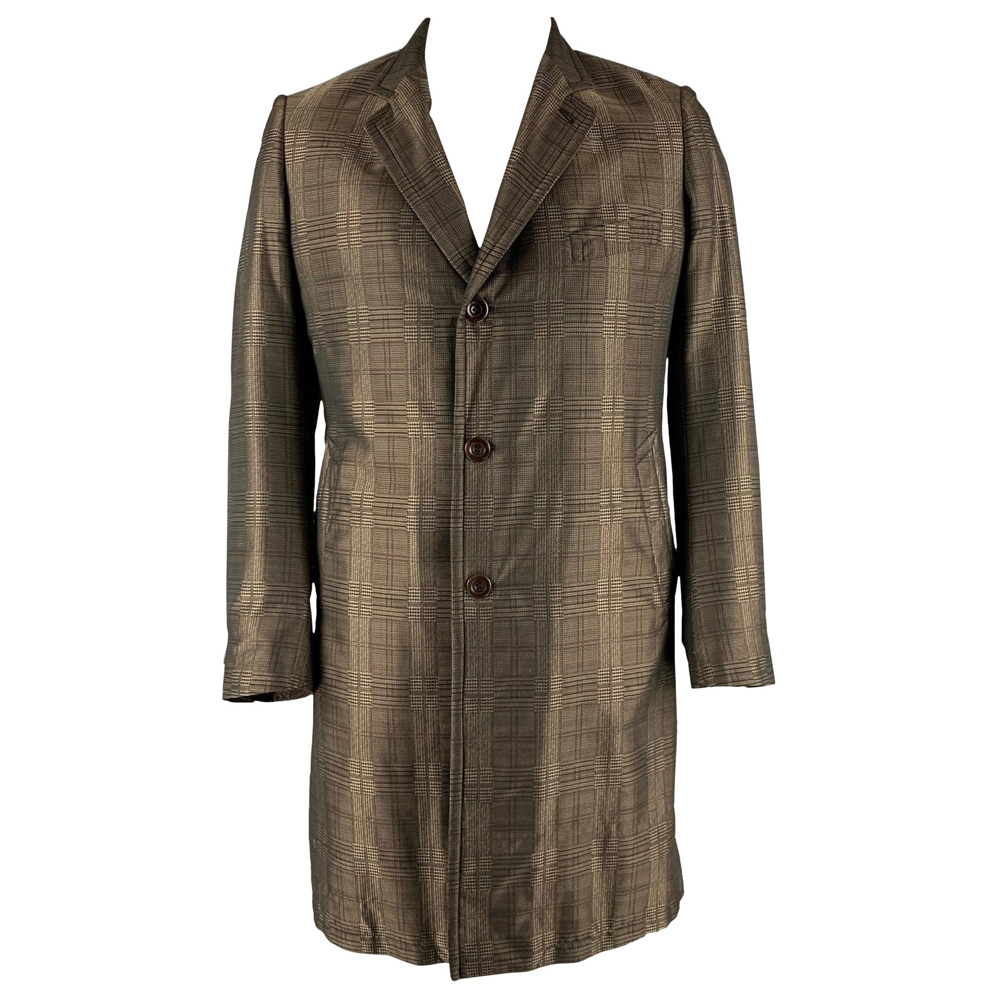 DRIES VAN NOTEN Size 42 Brown Taupe Glenplaid Polyester Coat For Sale