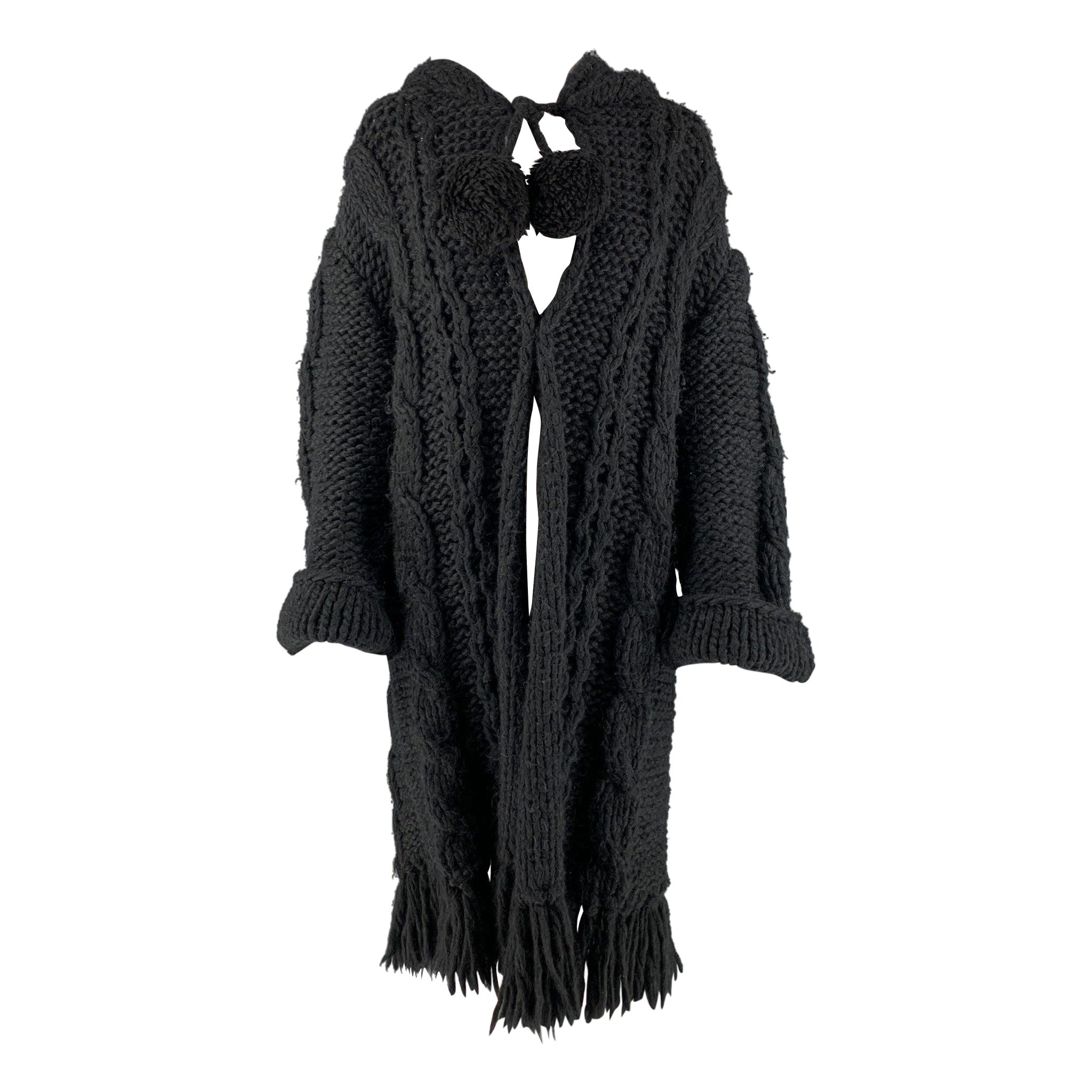 SAINT LAURENT Size M Black Wool Blend Open Front Cable Knit Cardigan Coat For Sale