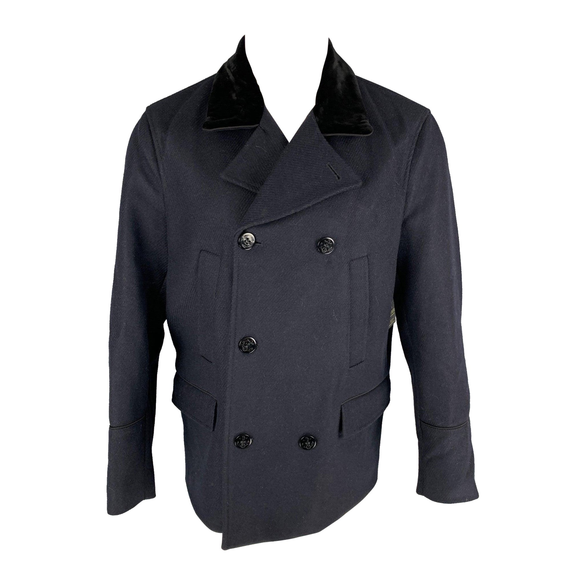 THE KOOPLES Size 40 Navy Solid Wool Blend Peacoat Coat For Sale