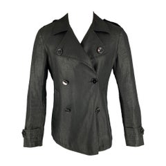 EMANUEL UNGARO Size 38 Black Solid Linen Peacoat Coat