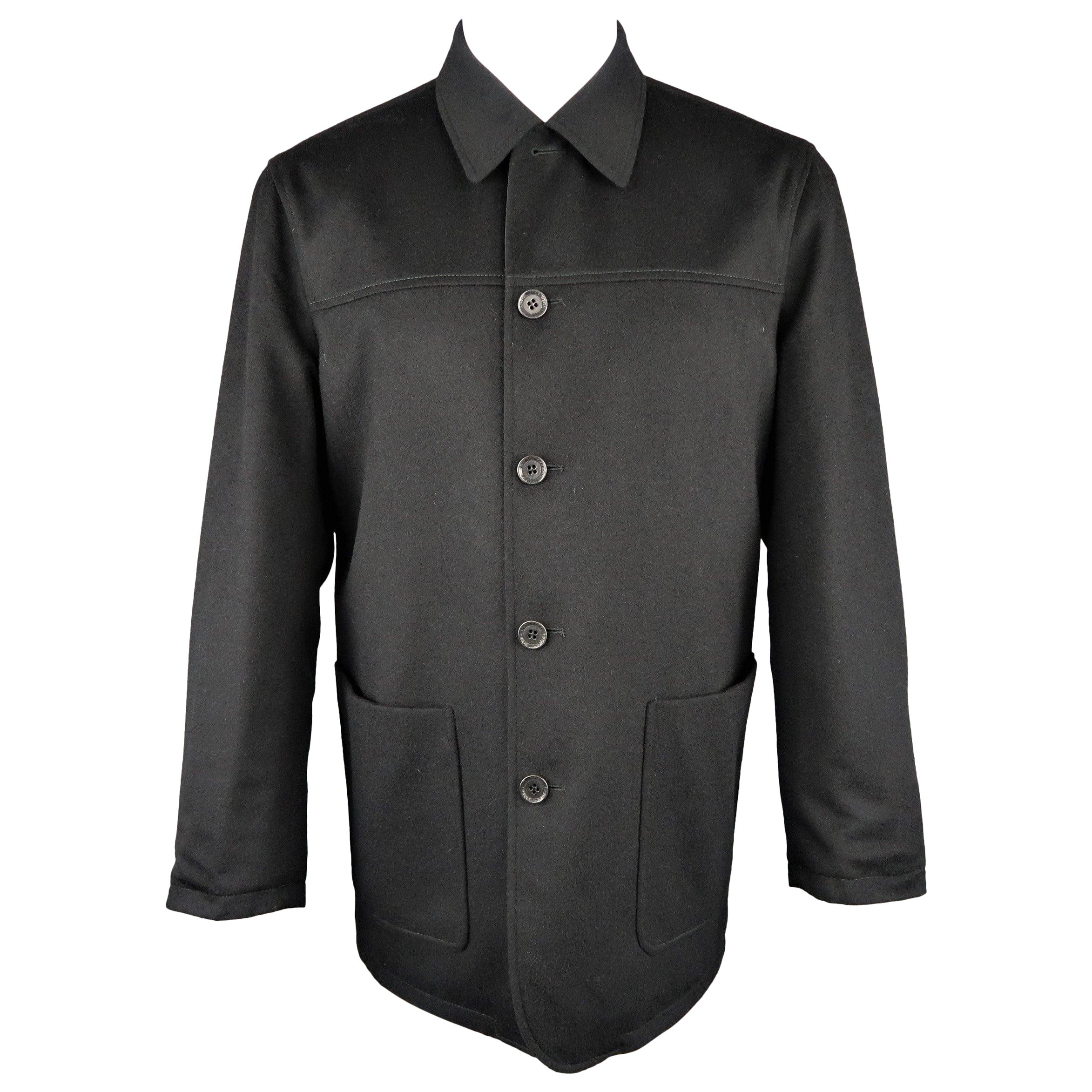 ERMENEGILDO ZEGNA 38 Black Solid Wool / Cashmere Reversible Car Coat For Sale