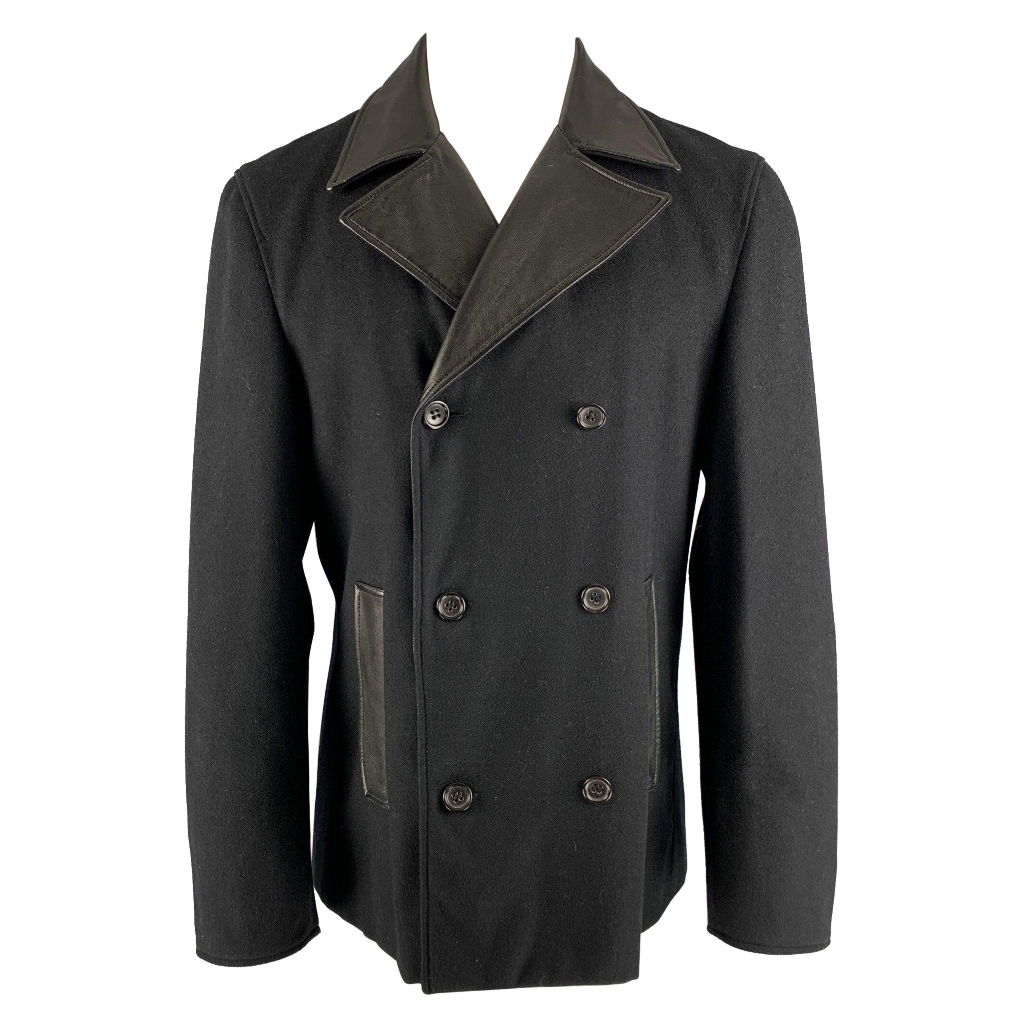 JIL SANDER Size 40 Black Solid Wool Blend Peacoat Coat For Sale