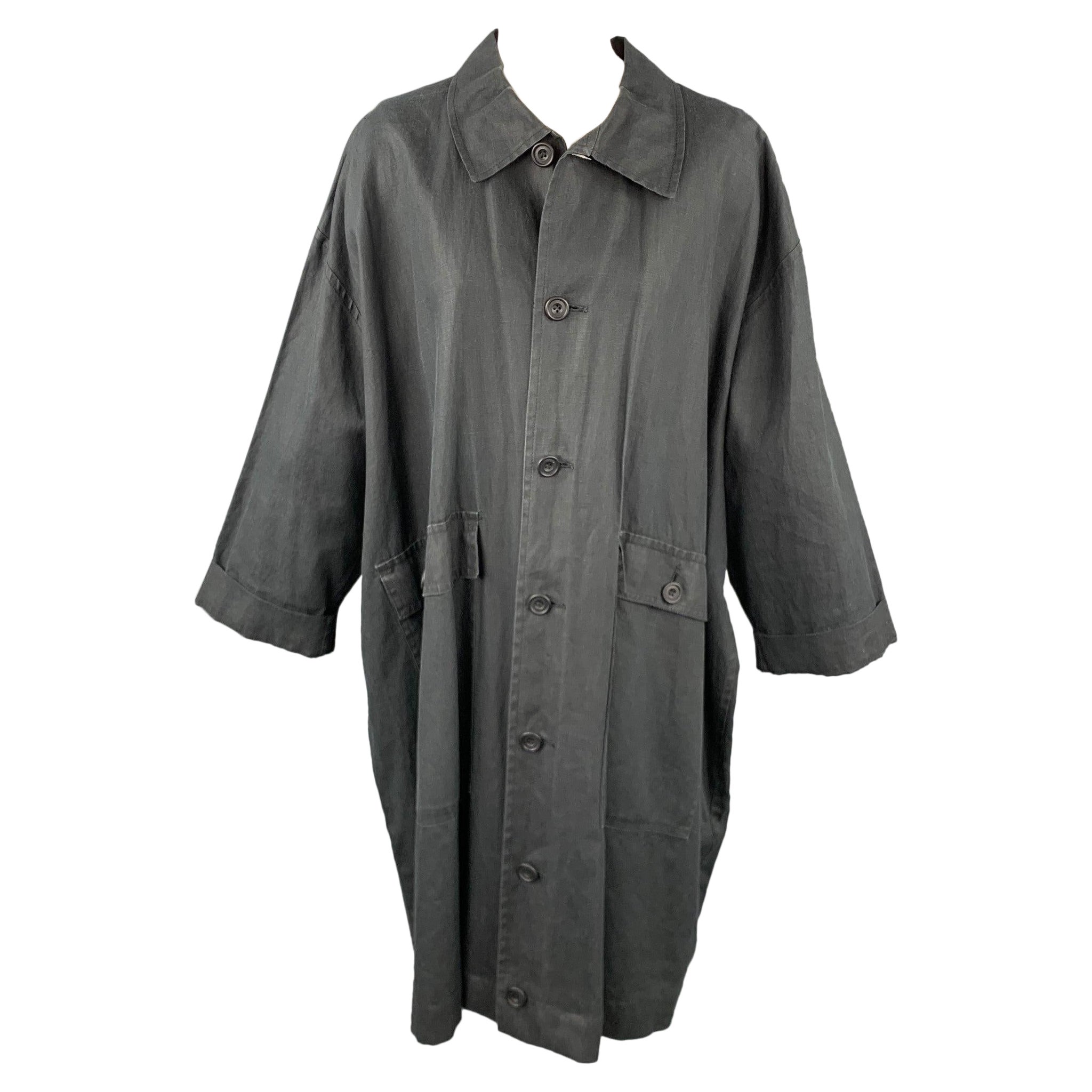 ESKANDAR Size One Size Charcoal Linen Overcoat For Sale