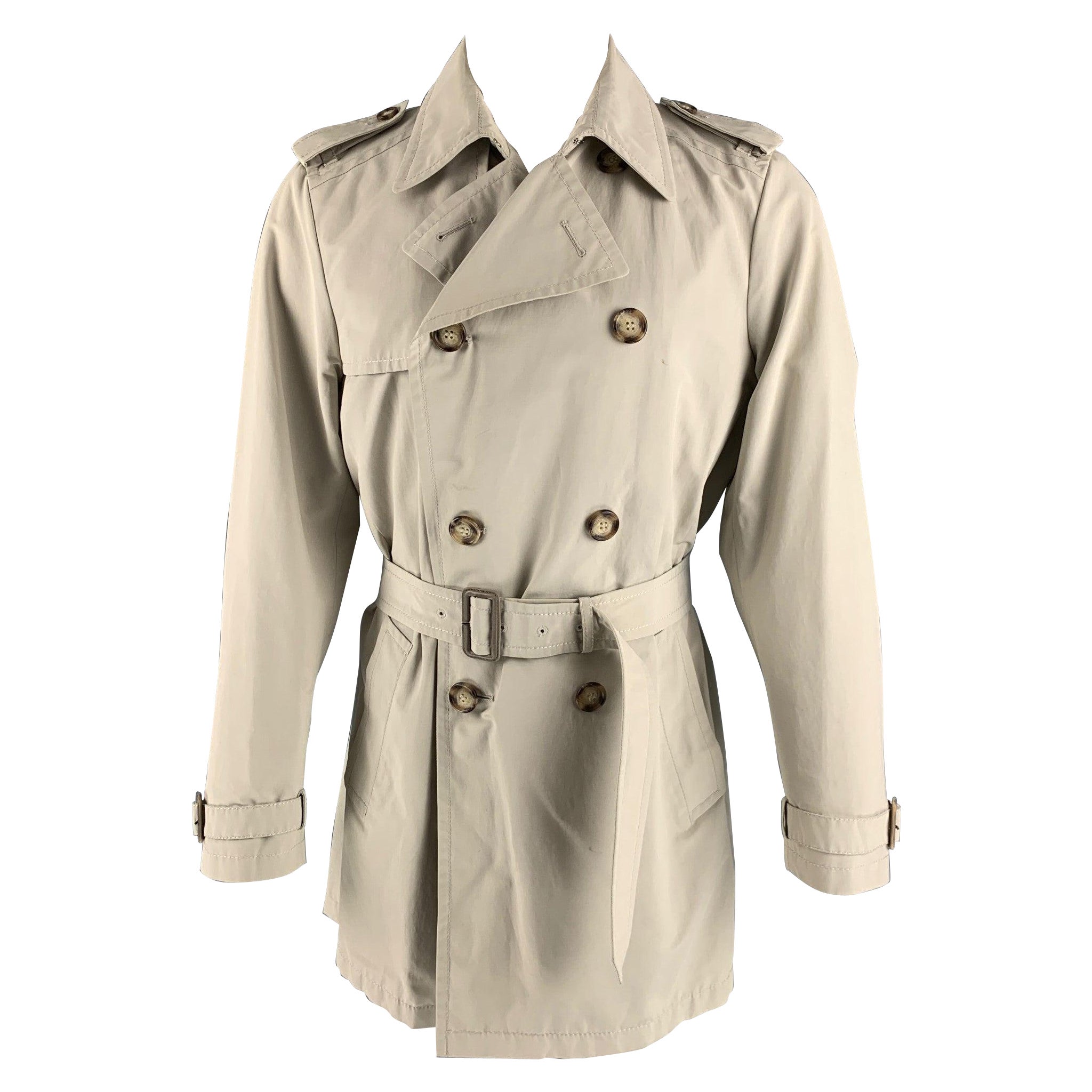 PRADA Size 38 Ivory Solid Cotton Polyester Trench Coat For Sale