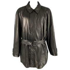 BALLY Manteau en cuir noir à fermeture éclair et boutons Taille 48