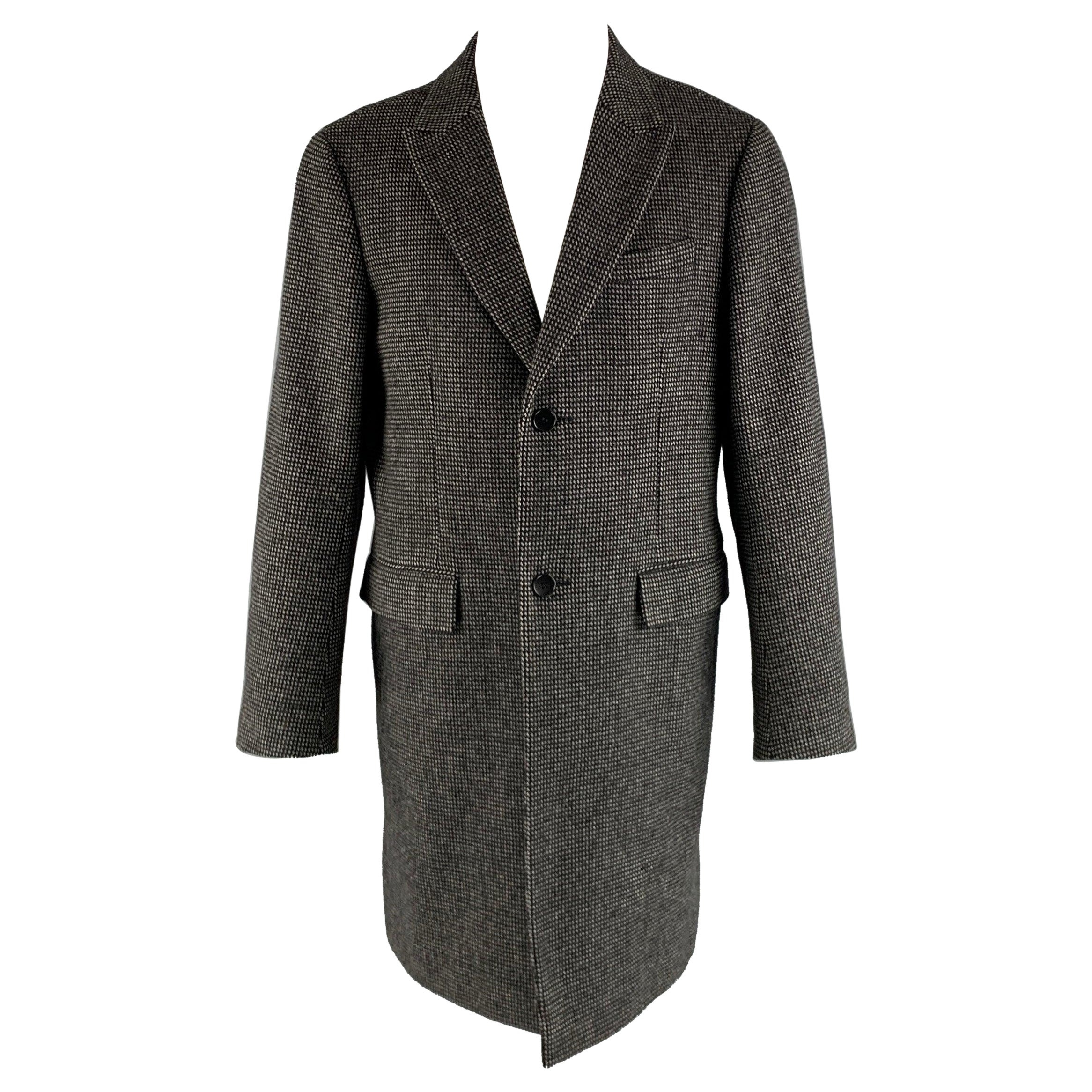 THEORY Size M Black Grey Woven Wool Cashmere Peak Lapel Coat For Sale