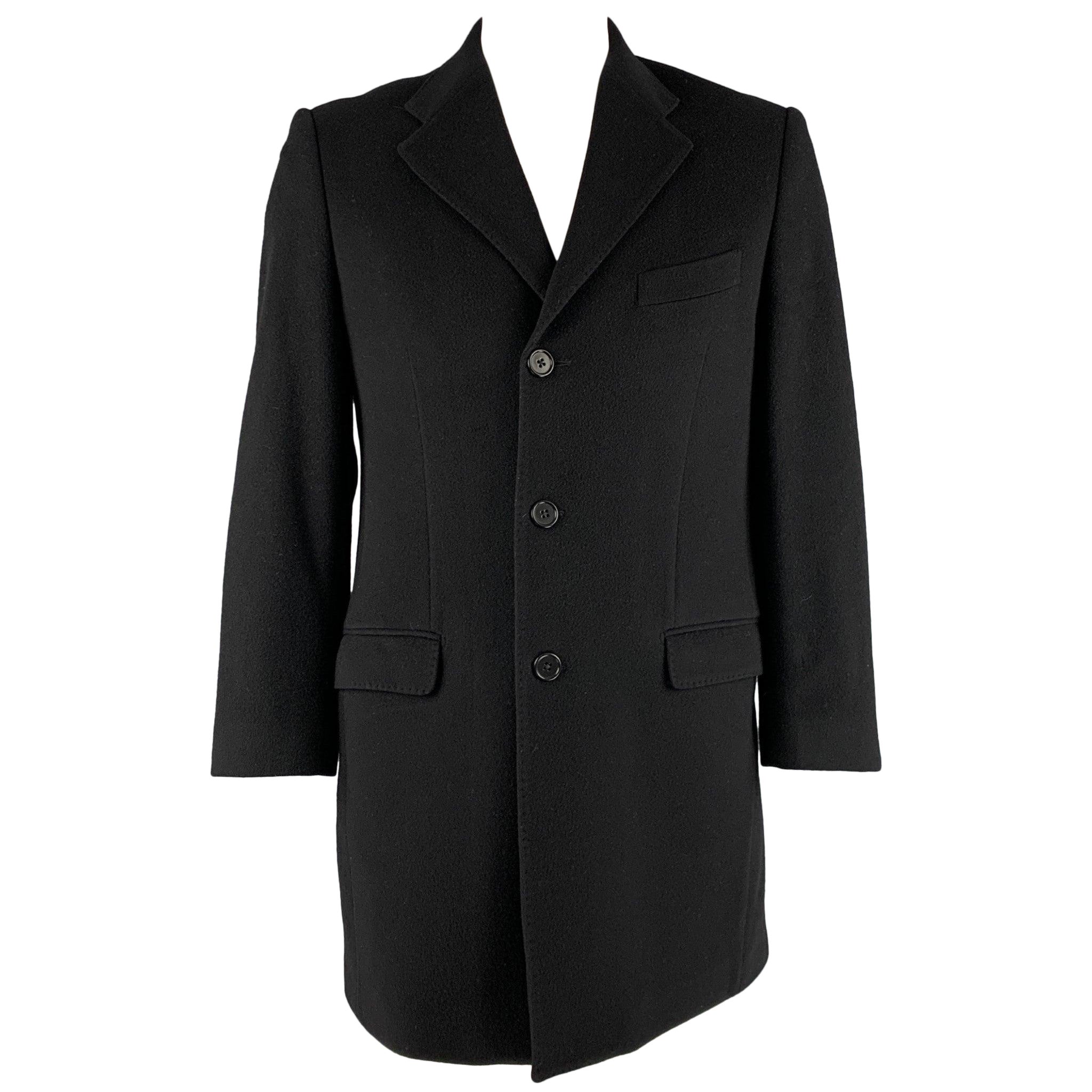 YVES SAINT LAURENT Size 42 Black Wool Blend Single Breasted Coat For Sale