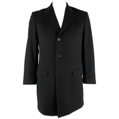 YVES SAINT LAURENT Size 42 Black Wool Blend Single Breasted Coat