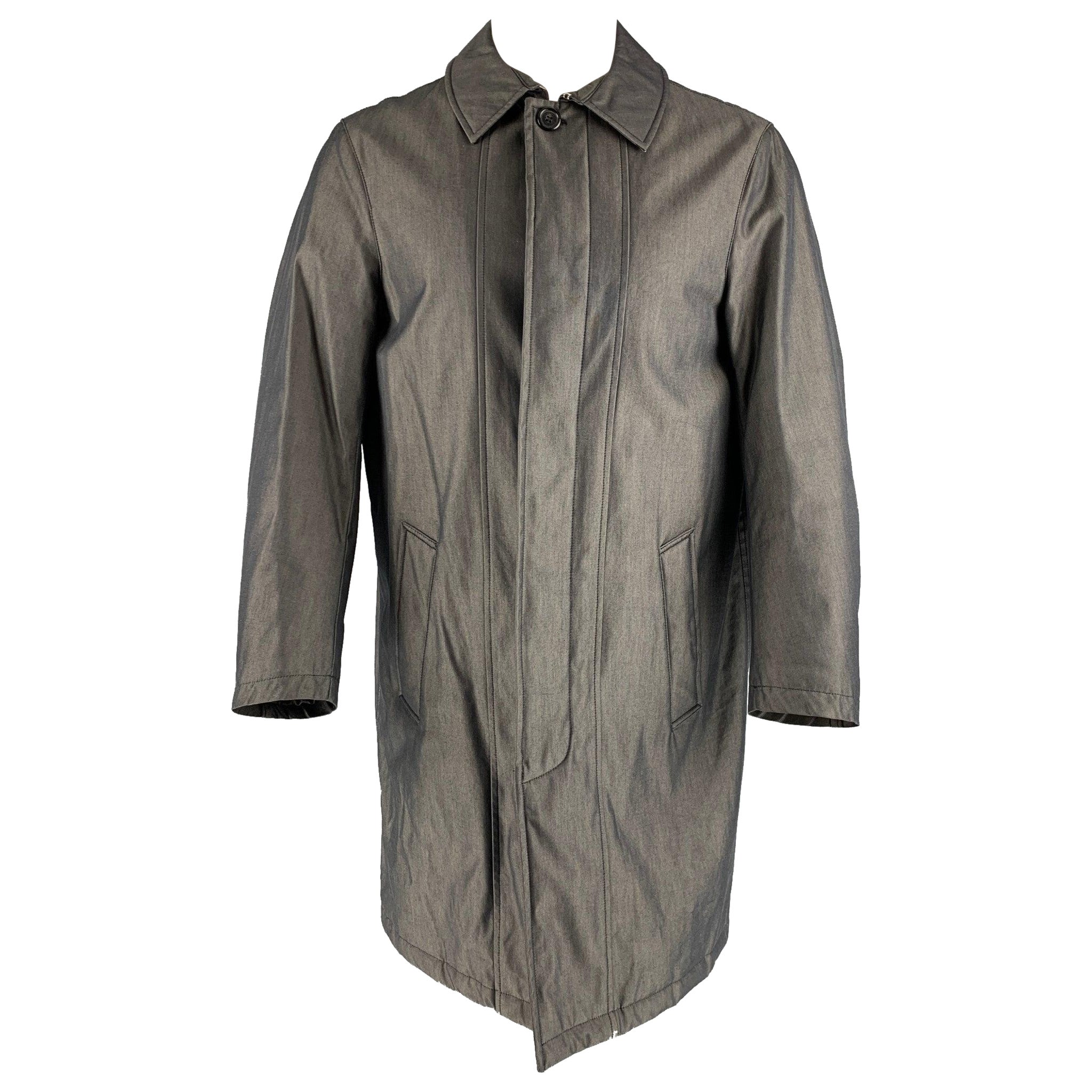 BURBERRY LONDON Size S Grey Solid Cotton Hidden Placket Coat For Sale