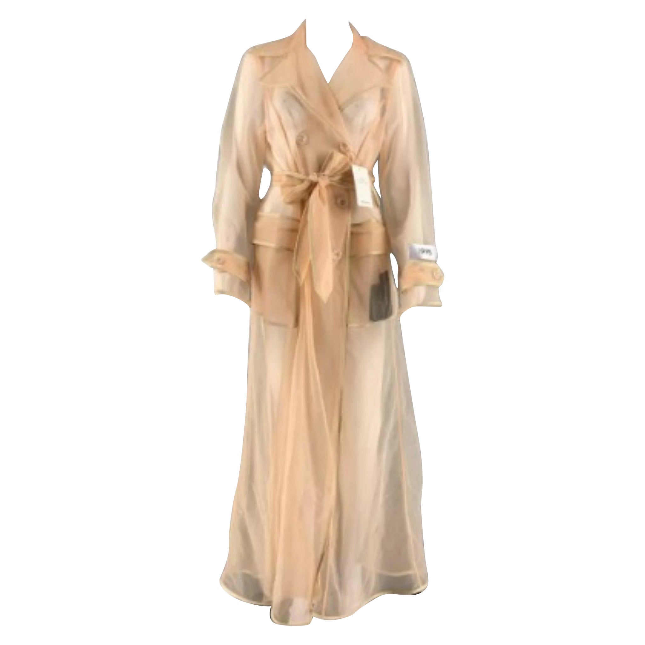 DOLCE & GABBANA Size 2 Beige Polyamide Blend See Through Trench Coat For Sale