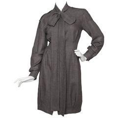 Grey Yves Saint Laurent Wool Bow Collar Dress