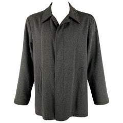 ARMANI COLLEZIONI Manteau en laine et coton gris noir avec têtes de clous Taille 42