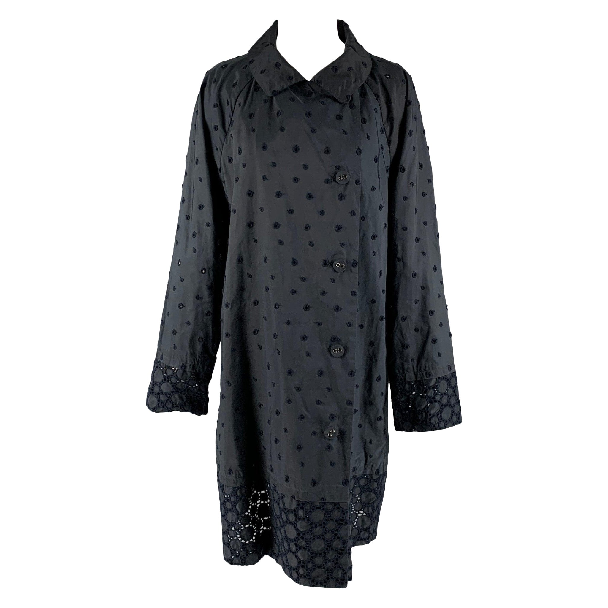 ISSEY MIYAKE Size XL Navy Polyester Eyelet Double Breasted Coat For Sale