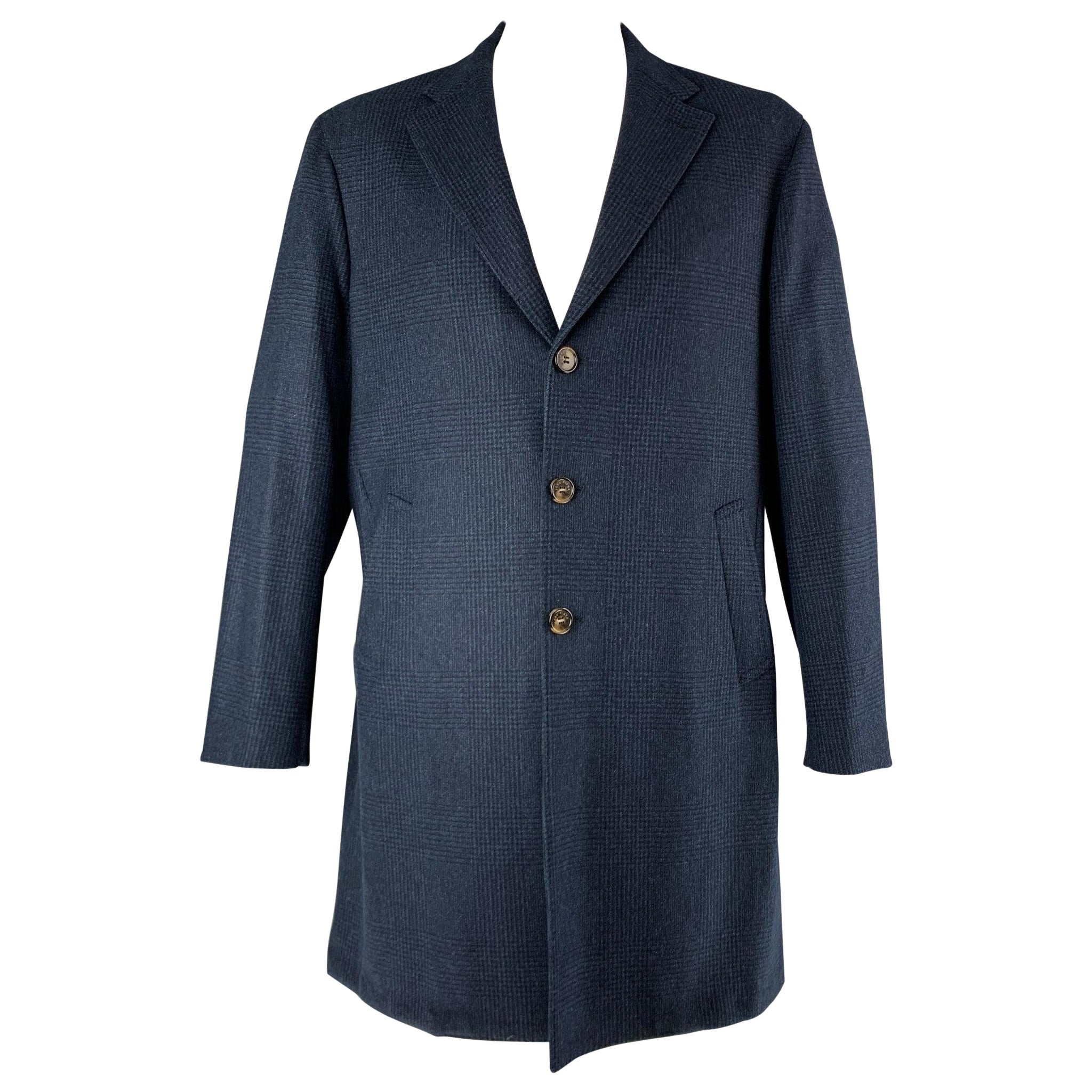 LORO PIANA Poitrine 48 Manteau Glenplaid marine noir à simple boutonnage en vente