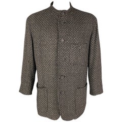 ISSEY MIYAKE Size XL Grey Black Knitted Wool Blend Collarless Coat