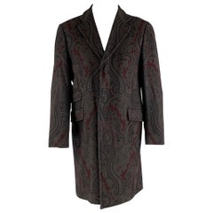 ETRO Size 40 Grey Burgundy Paisley Wool Polyamide Coat