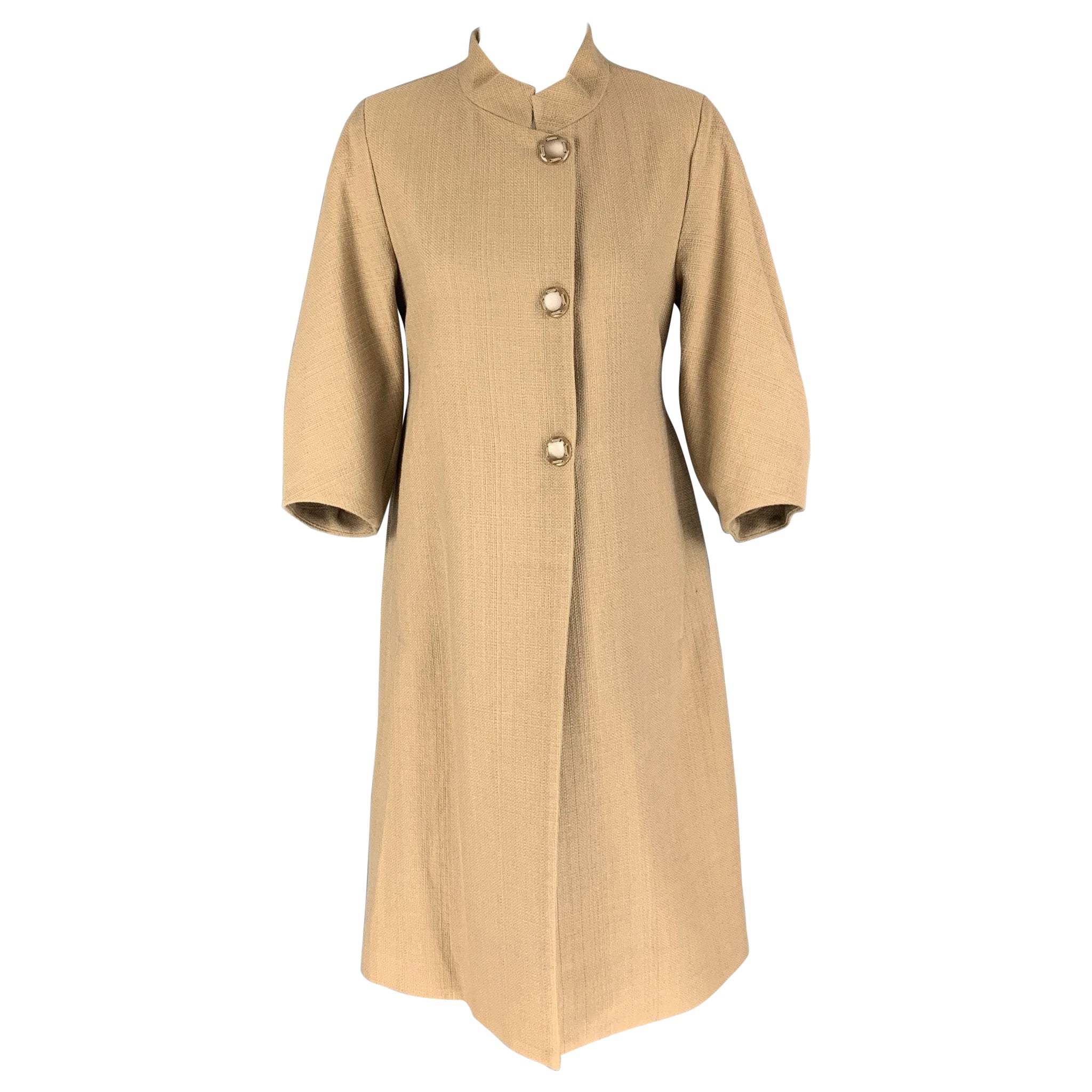 NICOLE FARHI Size 6 Beige Cotton 3/4 Sleeves Coat For Sale