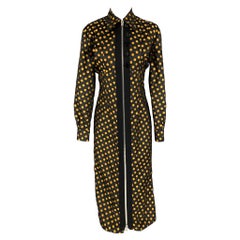 MIU MIU Size 2 Black Gold Polyester Silk Polka Dot Zip Up Coat