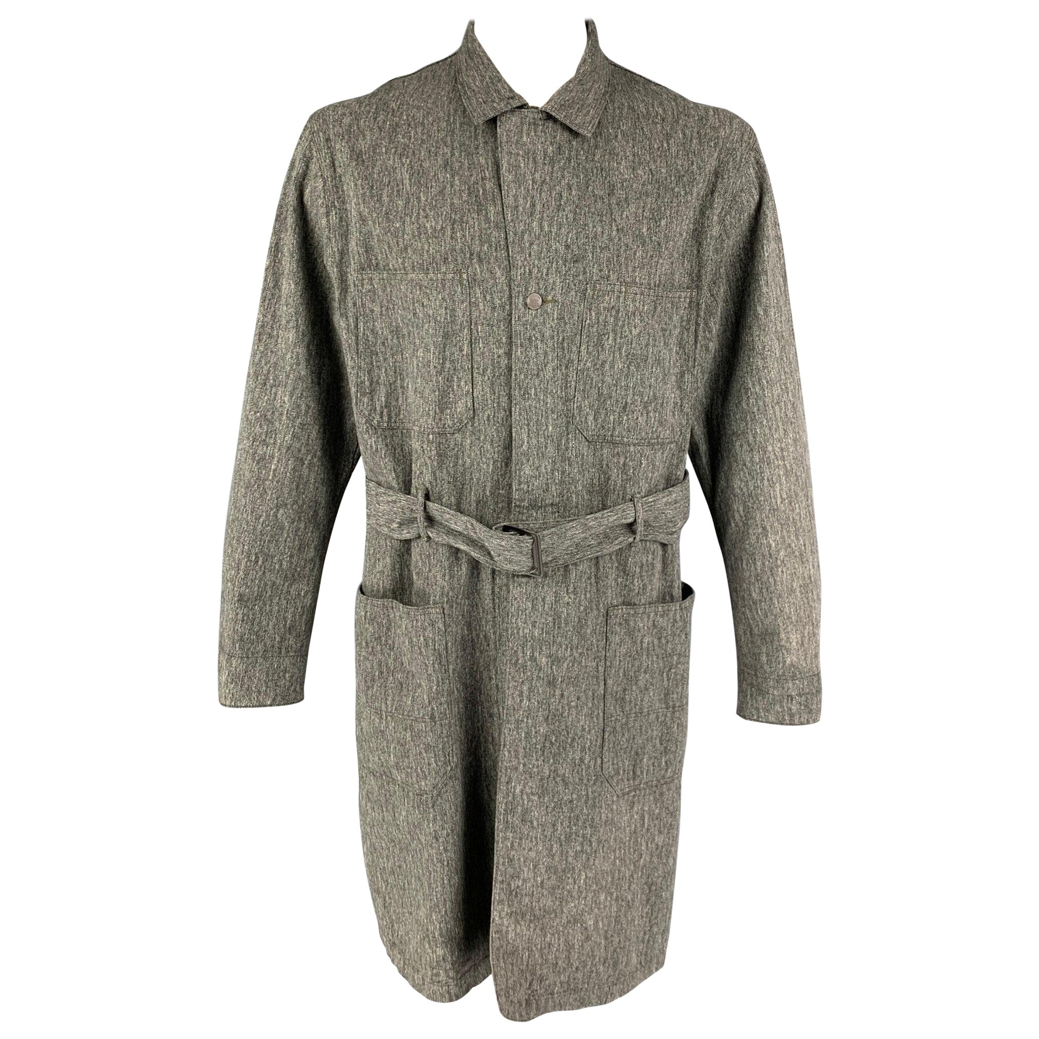 RRL by RALPH LAUREN Größe XL Grauer Mantel mit Gürtel aus Baumwolle mit Fischgrätenmuster im Angebot