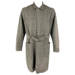 RRL by RALPH LAUREN Größe XL Grauer Mantel mit Gürtel aus Baumwolle mit Fischgrätenmuster