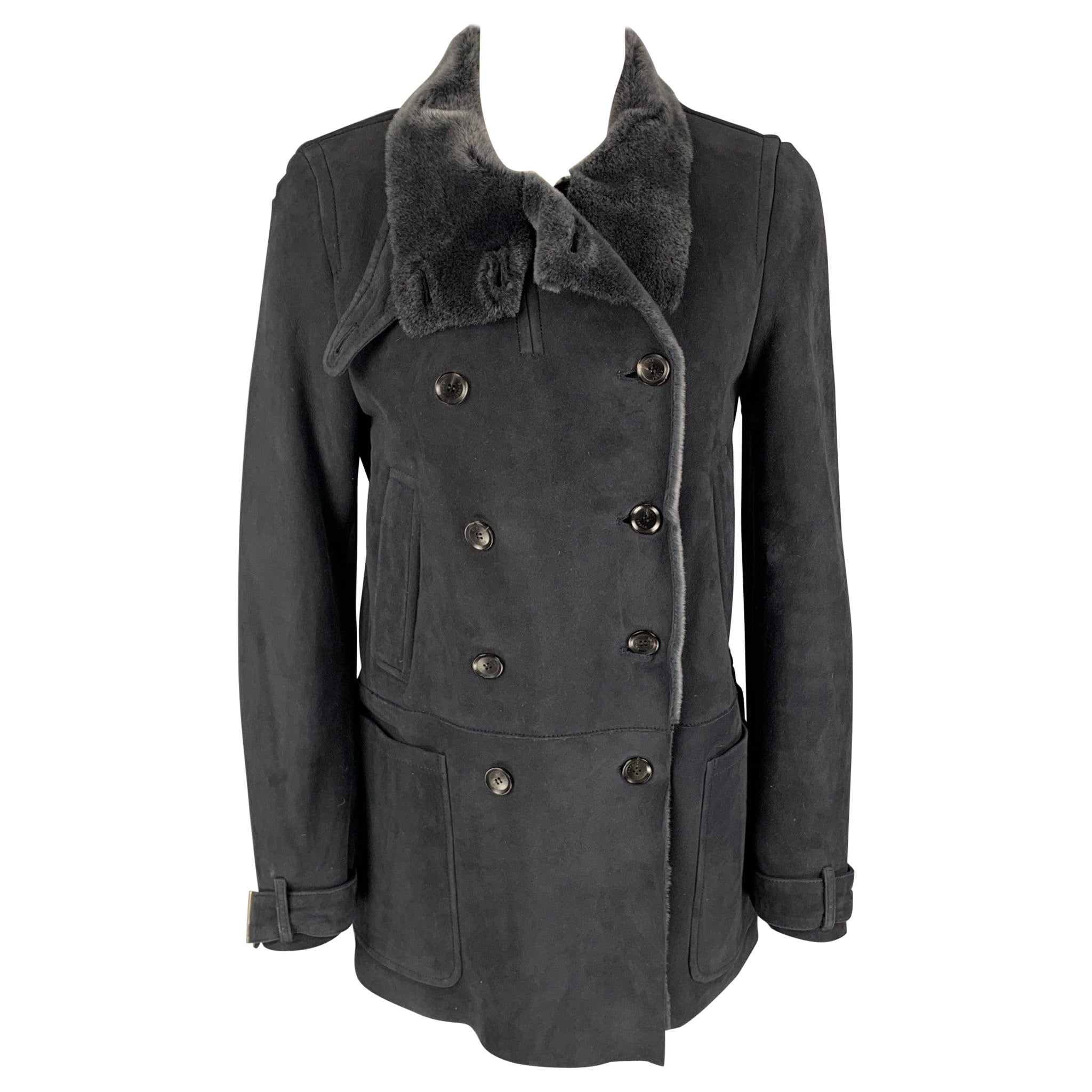 GUCCI by Tom Ford Size 6 Grey Shearling Double Breasted Coat For Sale