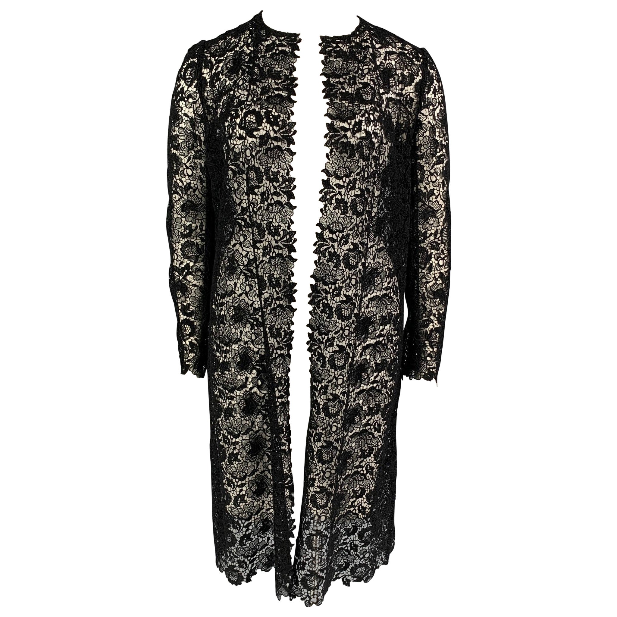 RALPH LAUREN Collection Size 12 Black Cotton Polyester Lace Open Front Coat For Sale