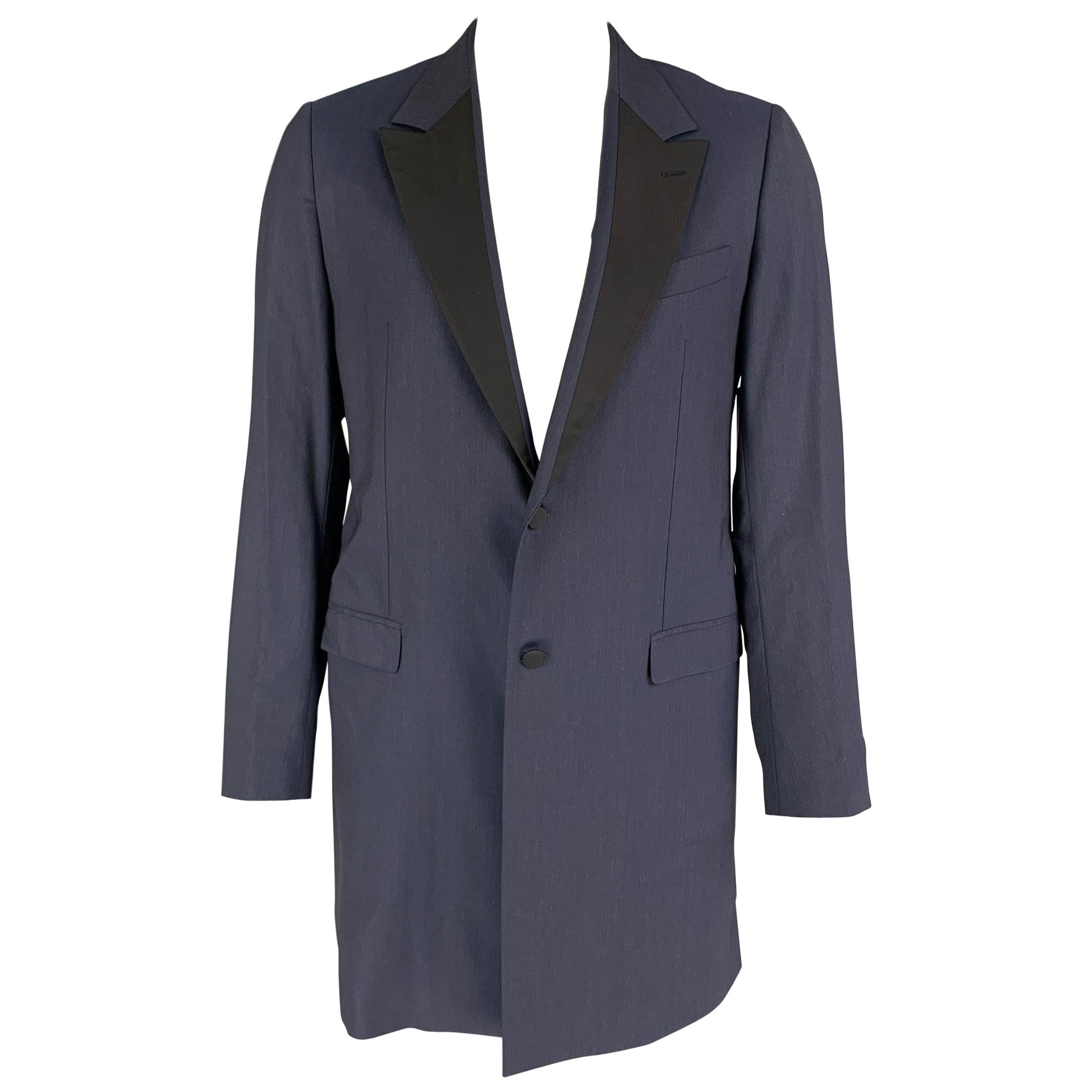 DOLCE & GABBANA Size 42 Navy Black Wool Blend Coat For Sale