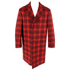 Used GUCCI FW 16 Size 40 Red Black Plaid Wool Blend Notch Lapel Coat