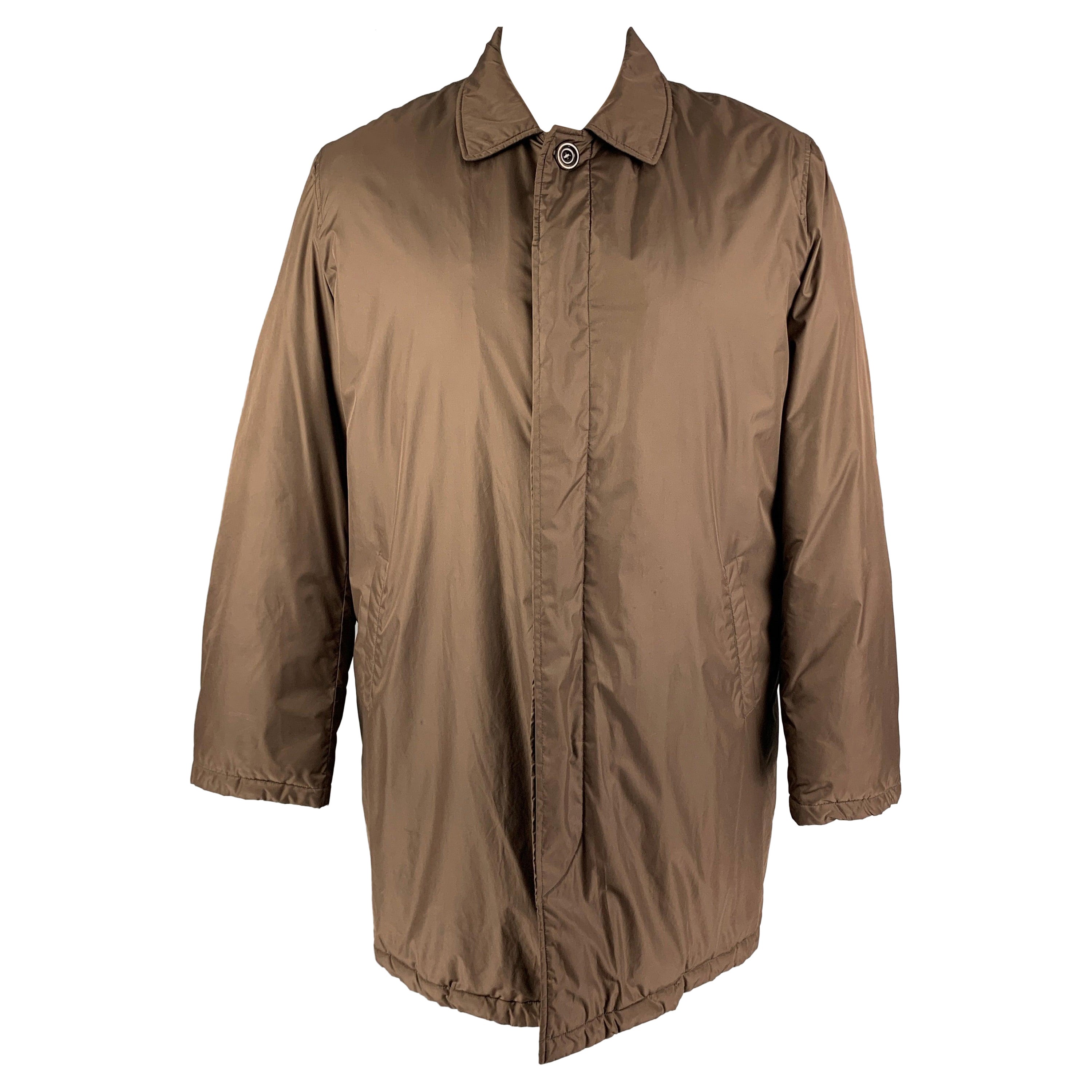 ETRO Size XL Brown Polyester Cotton Hidden Placket Coat For Sale