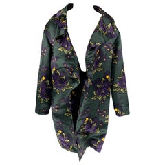 MARNI Size 2 Dark Green Purple Yellow Silk Floral Open Front Coat