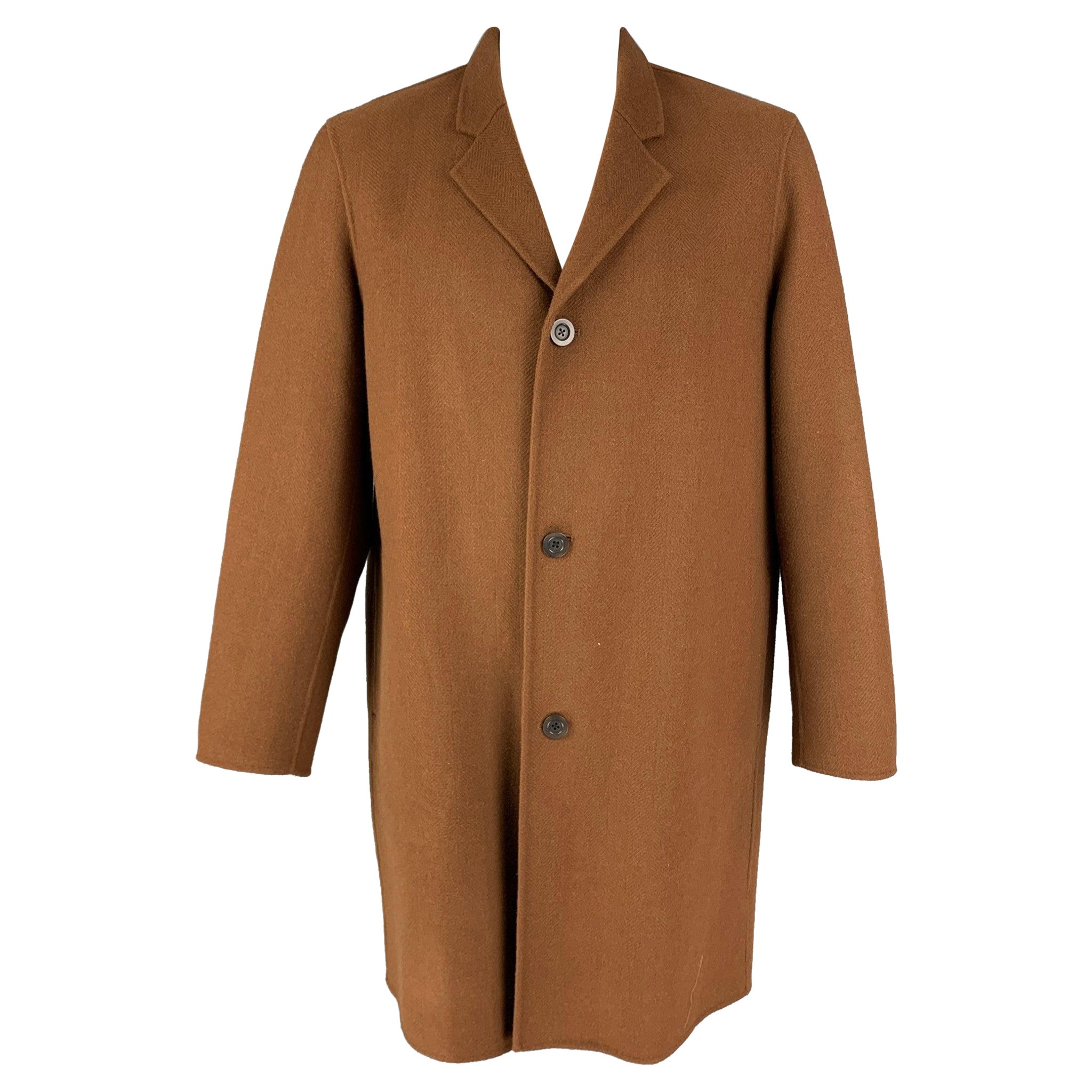 VINCE Size XXL Brown Herringbone Wool Cashmere Coat For Sale