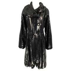 GIORGIO ARMANI Size 8 Black Leather Embossed Rabbit Fur Coat