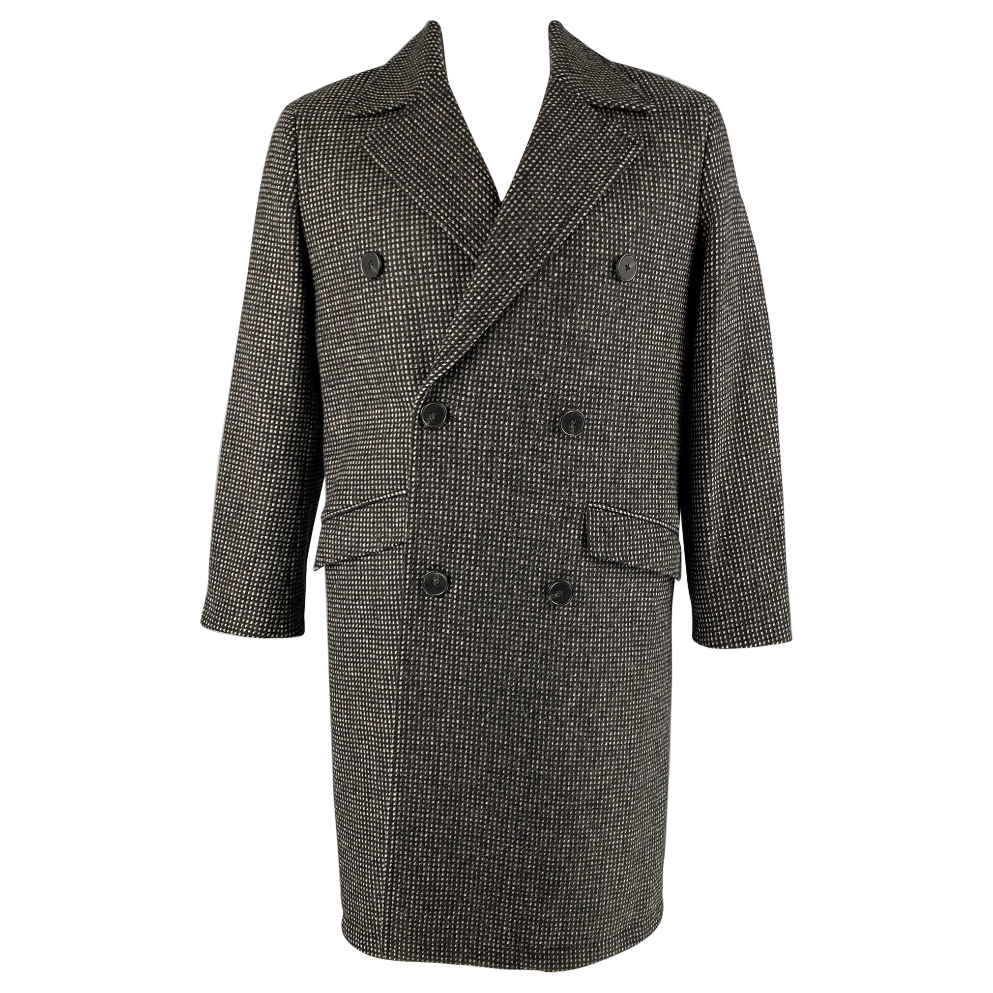 THE KOOPLES Size S Black Grey Grid Wool Blend Notch Lapel Coat For Sale
