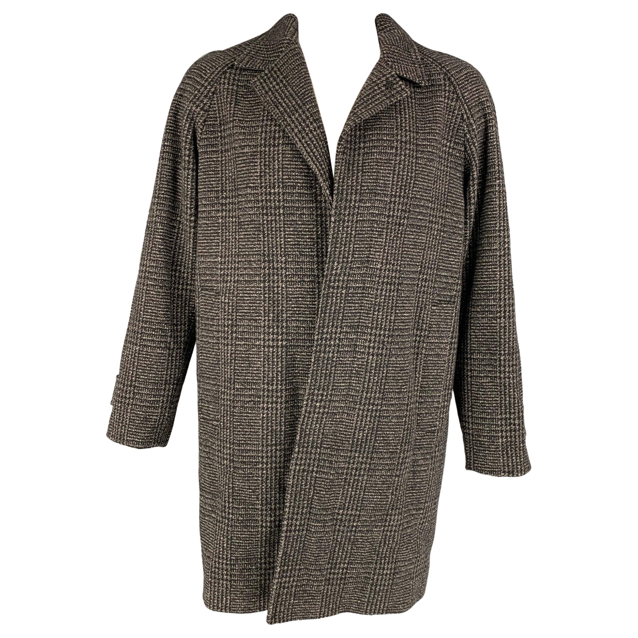 THE KOOPLES Size XL Grey Black Plaid Wool Blend Coat For Sale