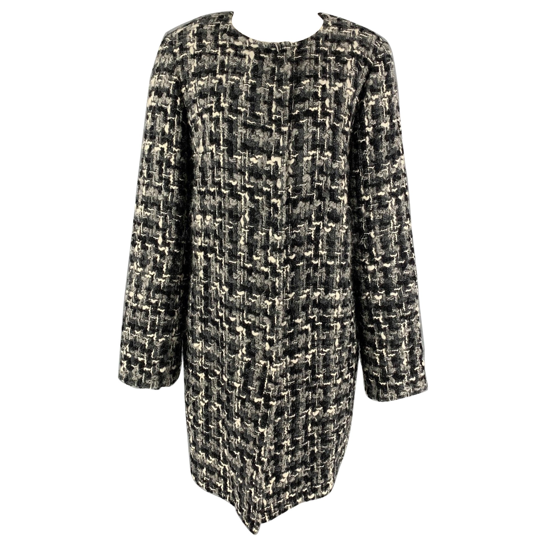 DOLCE & GABBANA Cappotto senza colletto in misto lana grigio nero bianco taglia 12