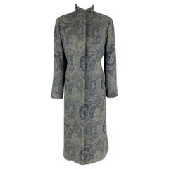 RALPH LAUREN Black Label Größe M Grau Blau Wolle Paisley Hidden Buttons Mantel