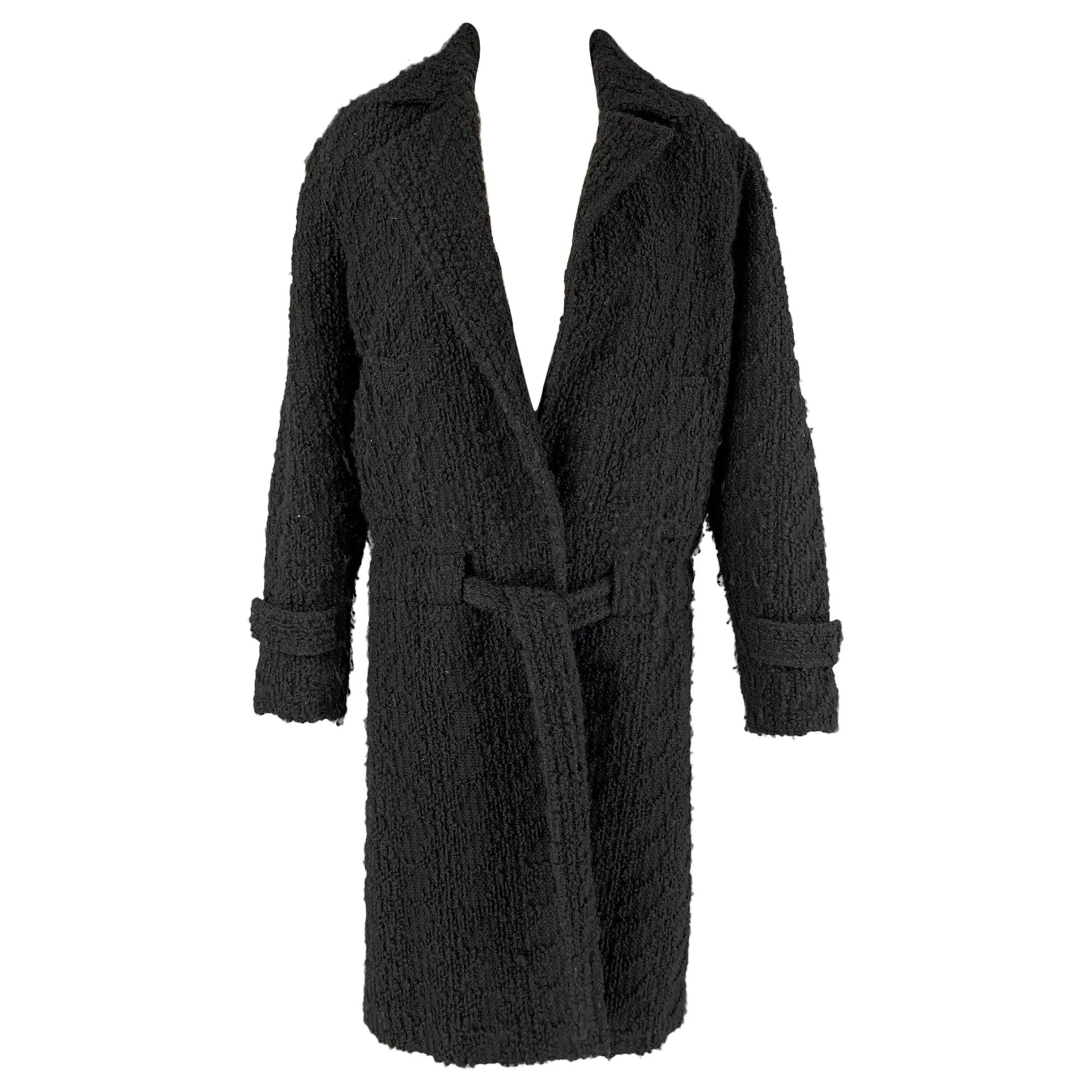 Costume National Taille 2 Manteau noir à revers échancré en laine et polyamide texturé en vente