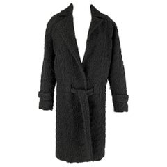 Costume National Taille 2 Manteau noir à revers échancré en laine et polyamide texturé