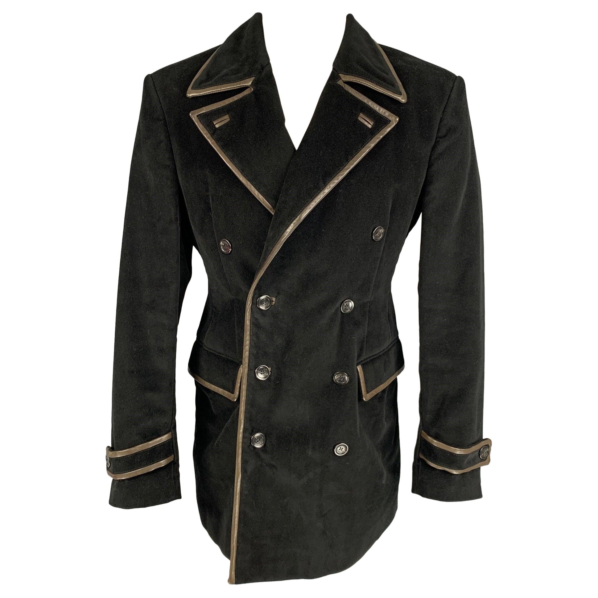 JUST CAVALLI Size 40 Black Brown Viscose Cotton Double Breasted Coat For Sale