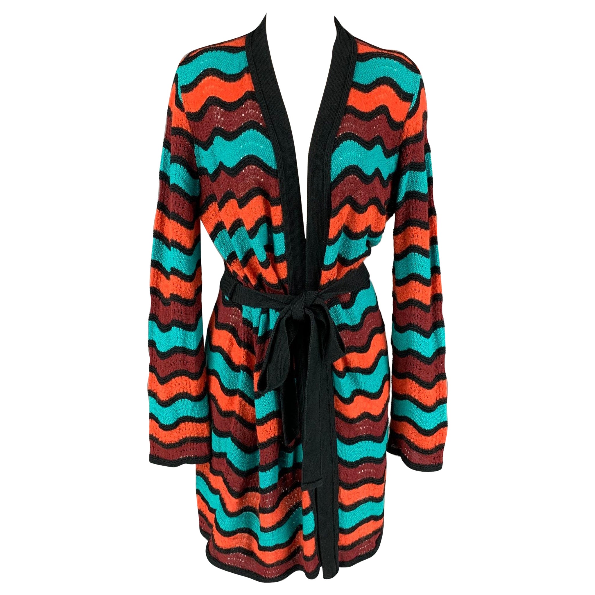 M MISSONI Size 6 Multi-Color Knitted Stripe Wool Blend Coat For Sale