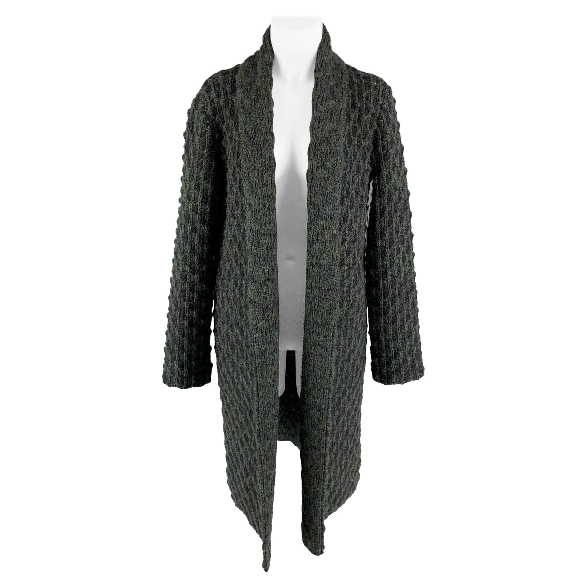 MISSONI Size 6 Charcoal & Green Knitted Wool / Mohair Open Front Coat For Sale
