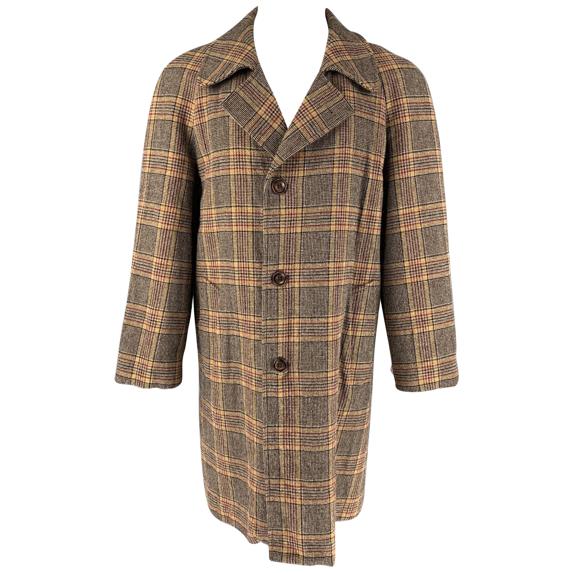 MARC JACOBS Size 38 Tan Plaid Wool Buttoned Coat For Sale