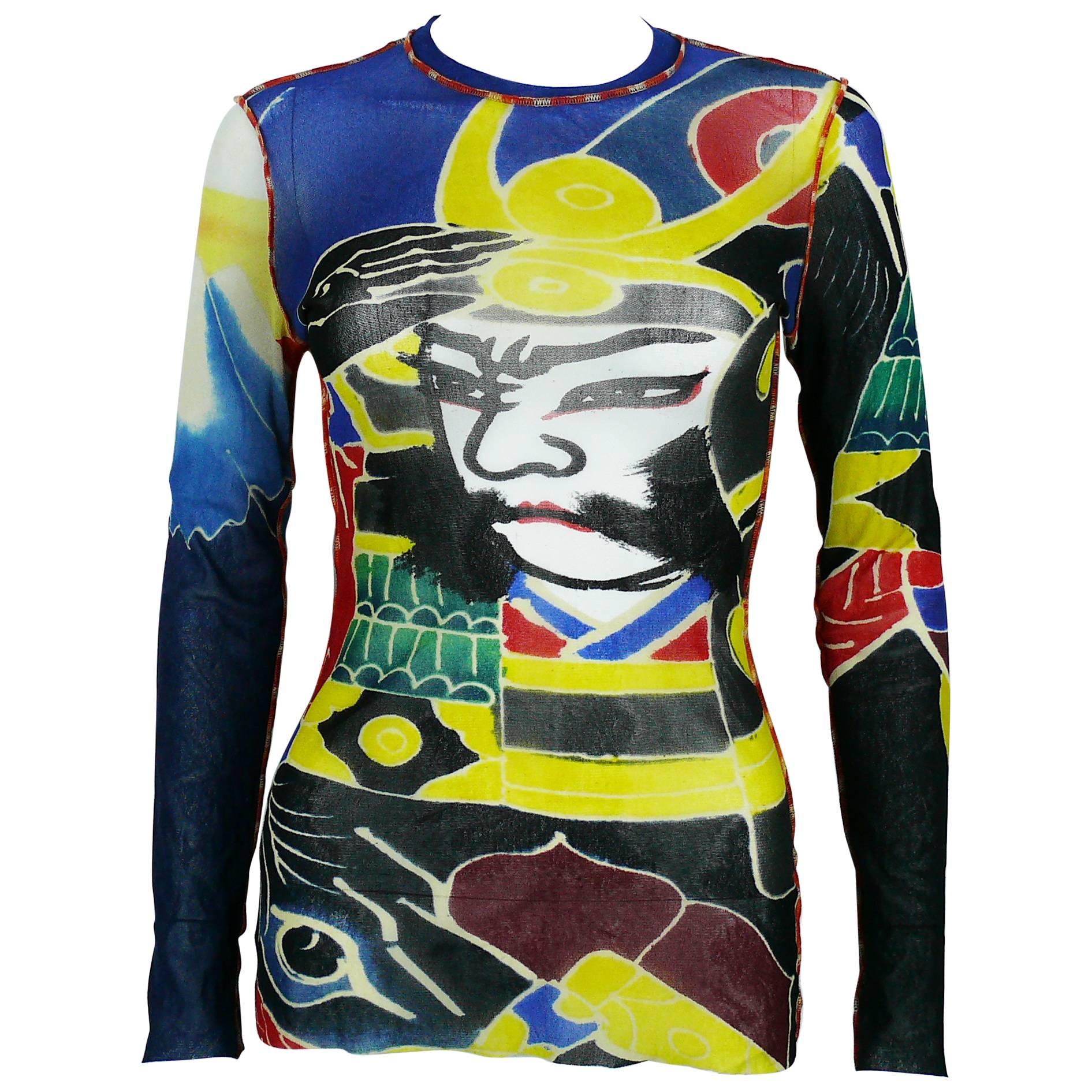 Jean Paul Gaultier Maille Vintage Japanese Tattoo Print Mesh Unisex Top Size M