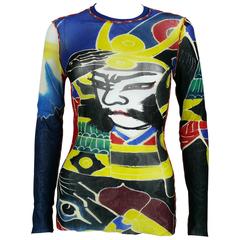 Jean Paul Gaultier Maille Vintage Japanese Tattoo Print Mesh Unisex Top Größe M