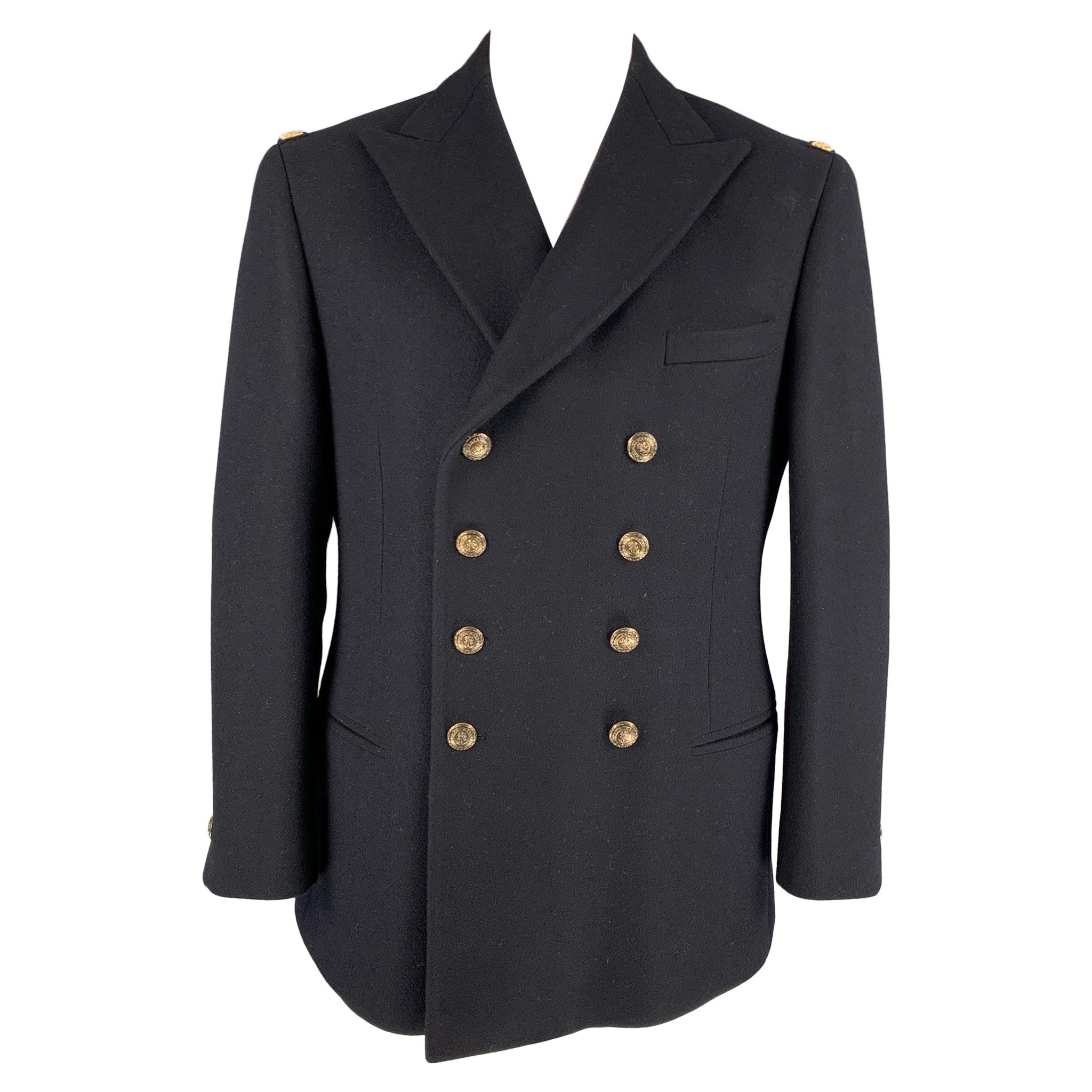 RALPH LAUREN PURPLE LABEL Size 42 Black Gold Wool/Cashmere Double Breasted Coat For Sale